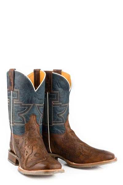 Men's Tin Haul Boots handcrafted brown leather with laser music design and rock on sole