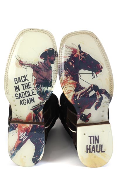 Men's Tin Haul Patch It Up Boots with Back In the Saddle Again Sole Handcrafted Brown