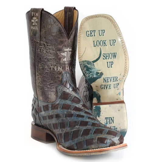 Botas con nudo Tin Haul para hombre con suela Never Give Up, hechas a mano en marrón