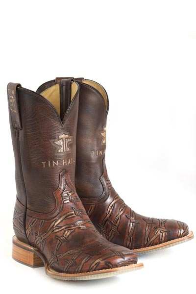 Men's Tin Haul Boots handcrafted brown leather with tiger embroidery and countryside sole