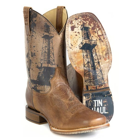 Botas Tin Haul Roughneck para hombre con suela de torre de perforación de petróleo hechas a mano en marrón