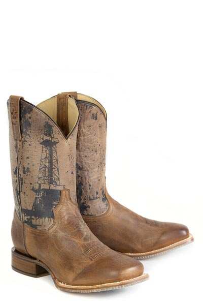 Men's Tin Haul Boots handcrafted brown leather with oil derrick sole and square toe design
