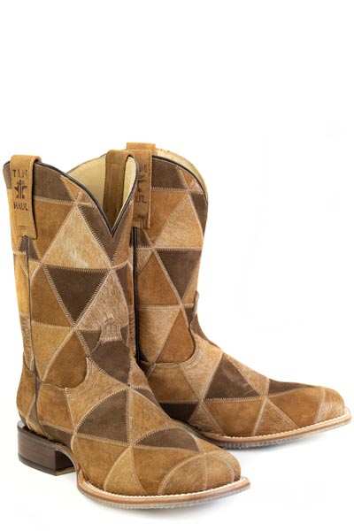 Men's Tin Haul Wildhide Rider Boots handcrafted brown suede with square toe and wild bull sole