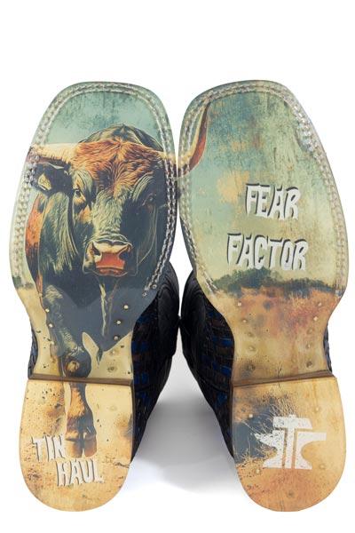Men's Tin Haul Black 'n Blue Boots With Fear Factor Sole Handmade
