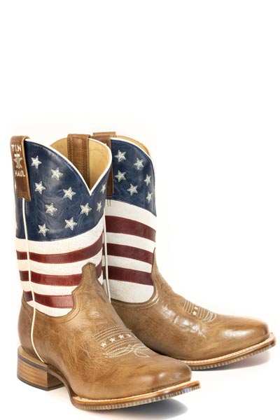 Men's Tin Haul USA 1776-2026 Boots with 250 Years Of Freedom Sole Handcrafted Square Toe Brown