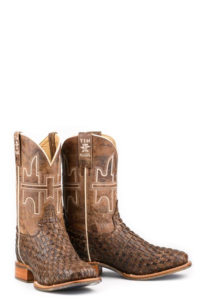 Men's Tin Haul Bone Dry Boots Handcrafted Square Toe Brown
