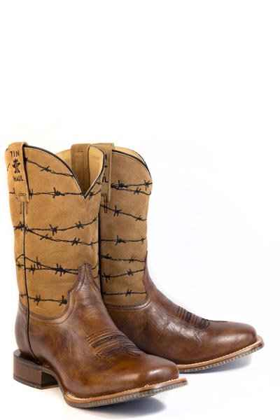 Men's Tin Haul Wirelash Boots with Devils Rope Sole Handcrafted Square Toe Brown