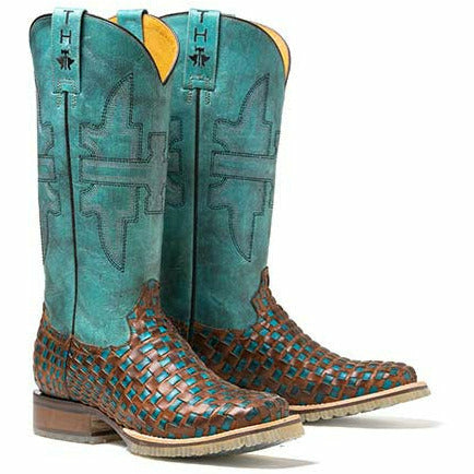 Women's Tin Haul Gitchu A Good One Boots with Barrel Racer Lug Sole Handcrafted Turquoise