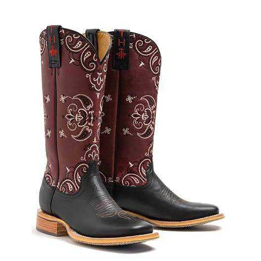 Women's Tin Haul Boots handcrafted black Bandida with Wild Rag sole and wide square toe
