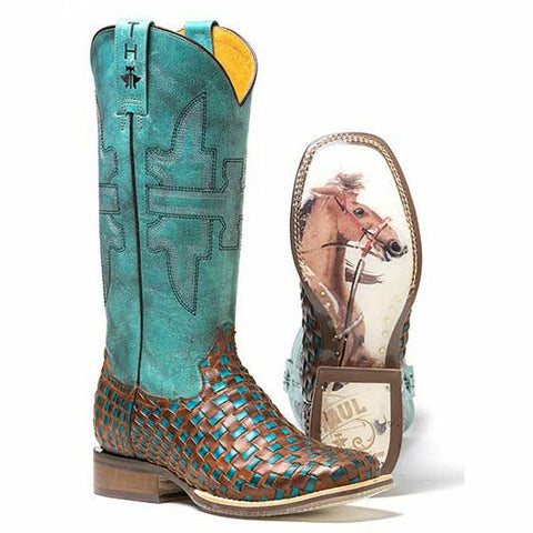 Women's Tin Haul Gitchu A Good One Boots Barrel Racer Sole Handcrafted Turquoise