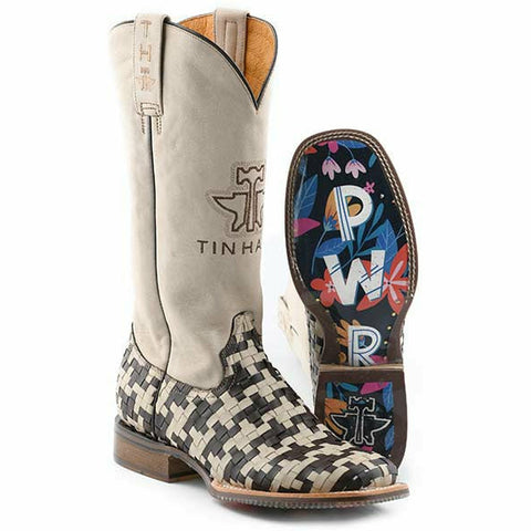Women's Tin Haul Houndstooth Boots Cowgrl PWR Sole Handcrafted Brown