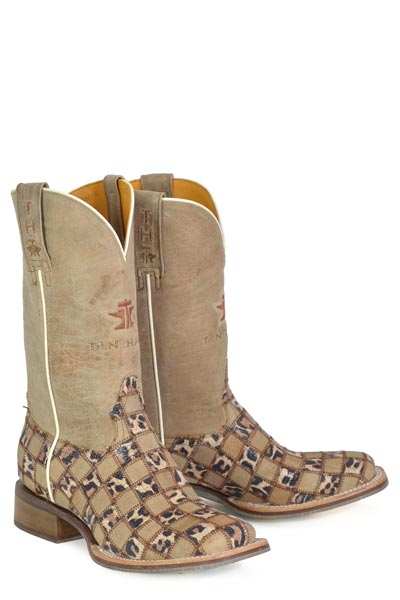 Women's Tin Haul Cheetah Chick Boots with handcrafted brown leather and cheetah print sole