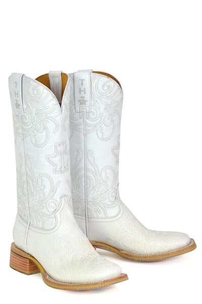 Women's Tin Haul Wedding Boots handcrafted white with square toe and 13" shaft