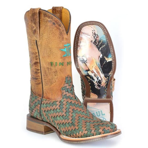 Botas con cordones Tin Haul para mujer con suela de caballo, hechas a mano en color tostado