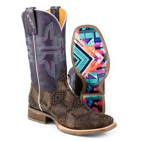 Tin Haul Sizzling Aztec Boots für Damen mit Bear Mountain Sohle, handgefertigt, Braun