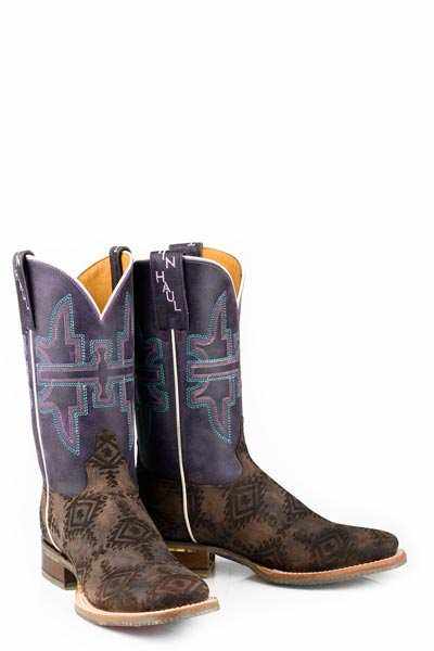 Women's Tin Haul Boots handcrafted brown Aztec design with Bear Mountain sole