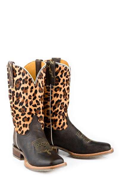 Women's Tin Haul Wild Cat Boots handcrafted brown leather with jaguar jungle sole and 11" shaft
