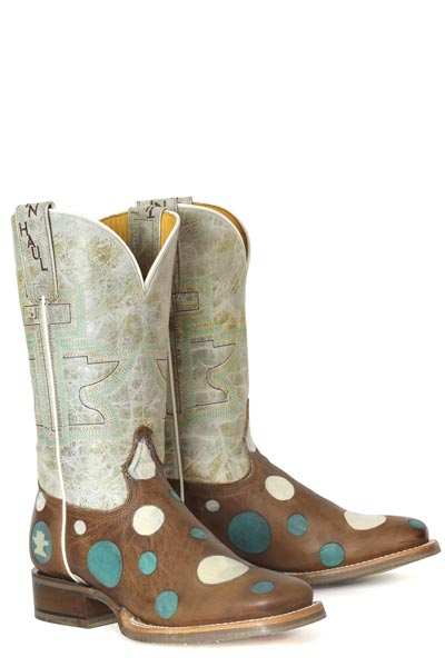Women's Tin Haul Boots handcrafted brown with polka dot design and geometric sole