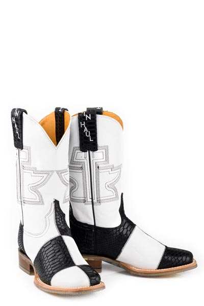 Damen Tin Haul Schwarz-Weiß Python Print Stiefel mit Mondrian Sohle Handgefertigt