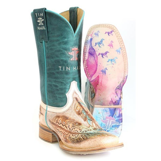 Women's Tin Haul Birds Of A Feather Boots With Magical Horses Sole Handcrafted Tan