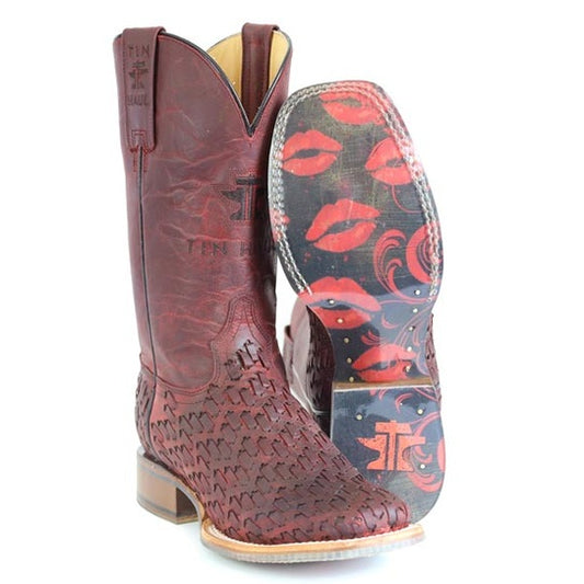 Women's Tin Haul Roses Are Red Boots With Kiss Me Sole Handcrafted Red