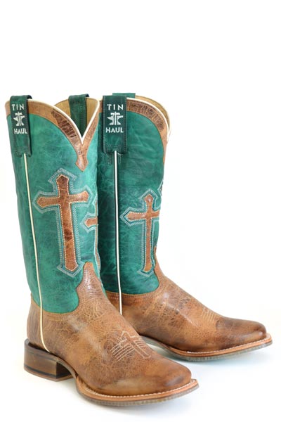 Women's Tin Haul Crucifix Boots With Blessed Are Blessed Are Those Sole Handcrafted Brown