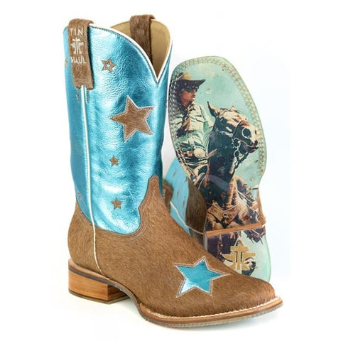 Women's Tin Haul Cosmic Cowgirl Boots With Rider Sole Handcrafted Brown
