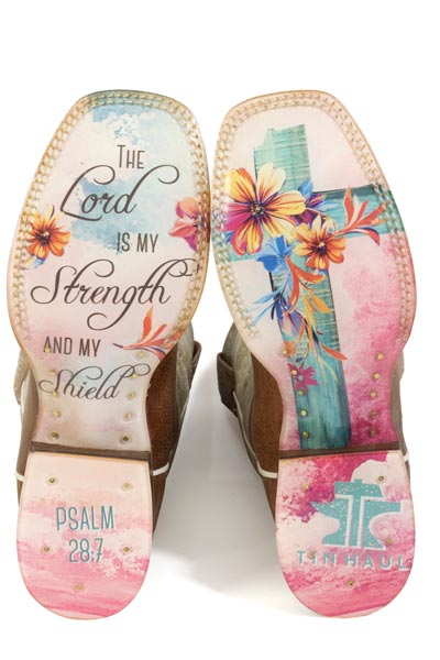 Women's Tin Haul Love Jesus Boots With Psalm 28:7 Sole Handmade