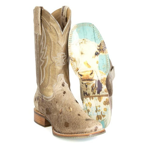 Women's Tin Haul Golden Charolais Boots With Spots Of Gold Sole Handmade
