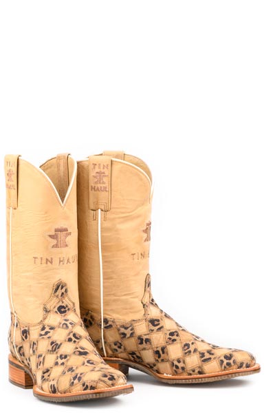 Women's Tin Haul On The Prowl Boots with Cheetah Sole Handmade Tan