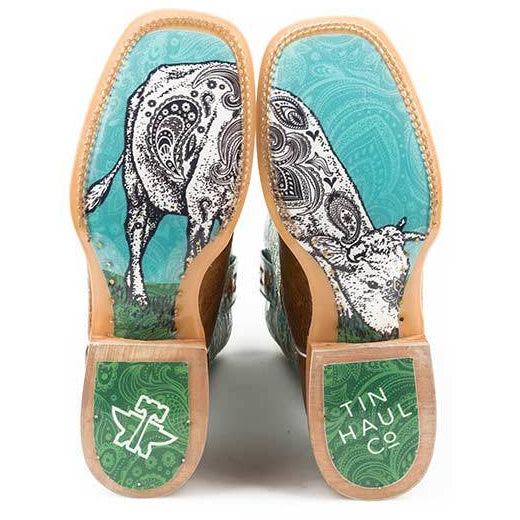 Women’s Tin Haul Yee-Haw Boots With Paisley Calf Sole Handcrafted Tan - yeehawcowboy