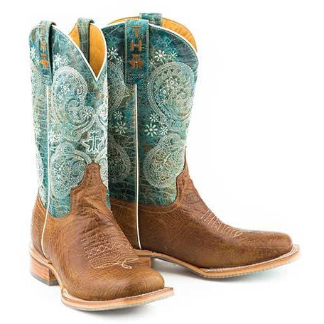 Women’s Tin Haul Yee-Haw Boots With Paisley Calf Sole Handcrafted Tan - yeehawcowboy