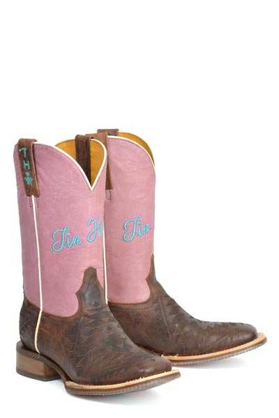 Women's Tin Haul Azteca Boots handcrafted brown with headress sole and square toe
