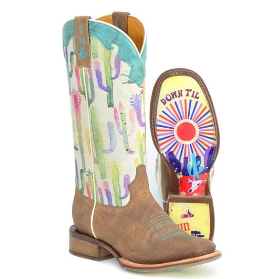 Women's Tin Haul Hot Stuff Boots with Sun Comes Up Sole Handcrafted Brown