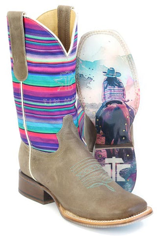 Women's Tin Haul Sunset Serape Boots With Cowgirl Attitude Sole Handcrafted Tan