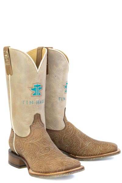 Botas Tin Haul Scrollwork para mujer con suela floral, hechas a mano, color marrón
