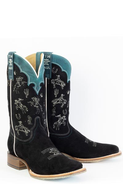 Women's Tin Haul Cowgirls Boots with Born To Be Free Sole Handmade Black