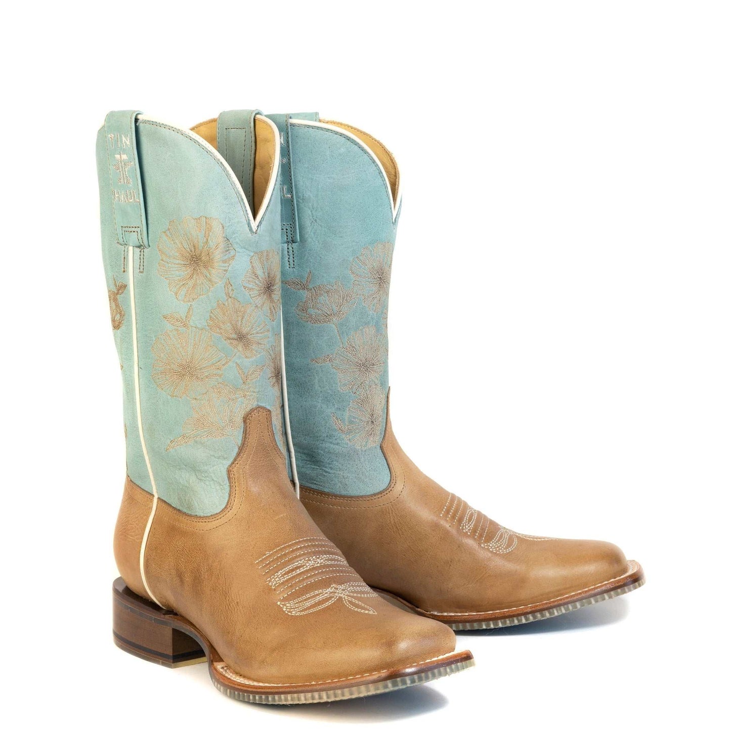 Women's Tin Haul Flowers In Bloom Boots With Floral Bouquet Sole Handmade Tan