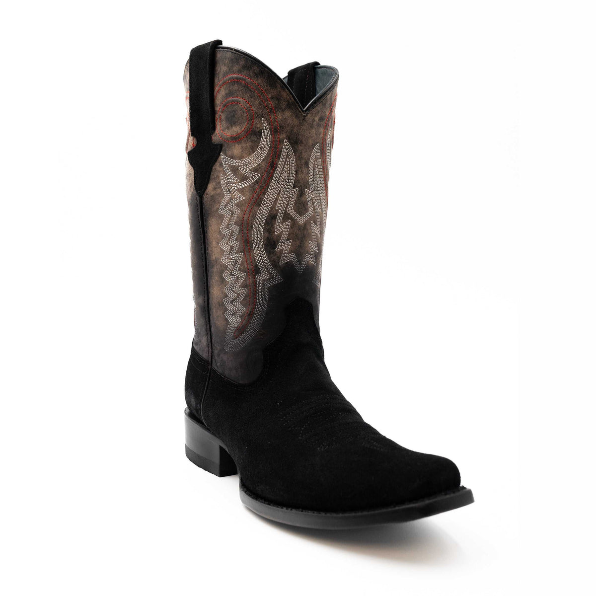 Men's Ferrini Roughrider handcrafted black leather boots with narrow square toe and 1.5-inch block heel