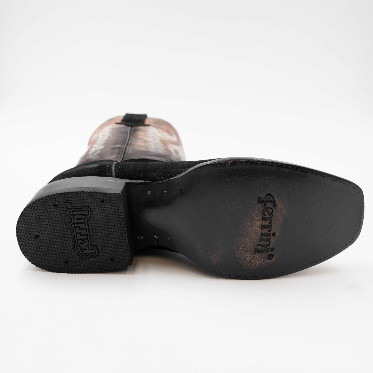 Botas Ferrini Roughrider de cuero para hombre, hechas a mano, con punta cuadrada, color negro