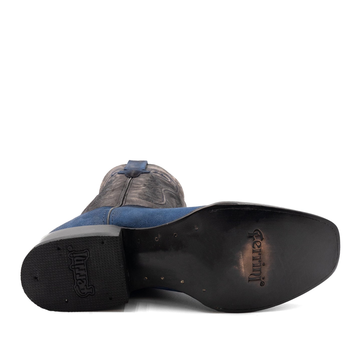Botas de cuero Ferrini Roughrider para hombre, hechas a mano, con punta cuadrada, color azul eléctrico