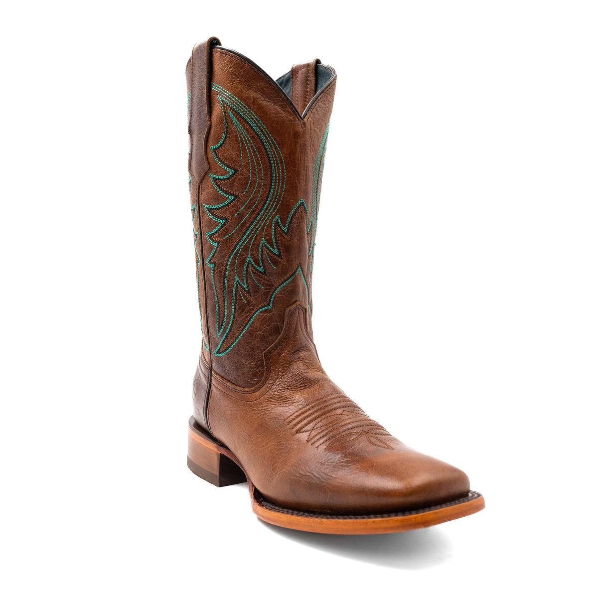 Men's Ferrini Beau handcrafted square toe honey leather boots with 1.5" block heel and full grain leather vamp
