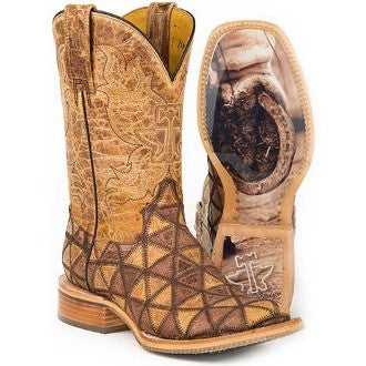 Women’s Tin Haul Don't Be Scared Boots W Conquer The World Sole Handmade Tan - yeehawcowboy