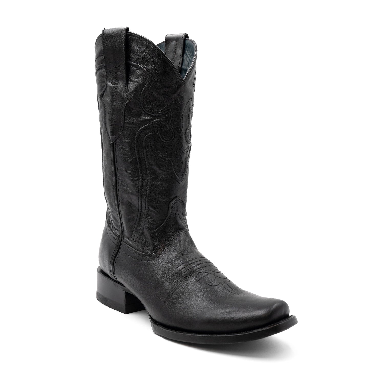 Botas de cuero Ferrini Wyatt para hombre, hechas a mano, con punta cuadrada, color negro