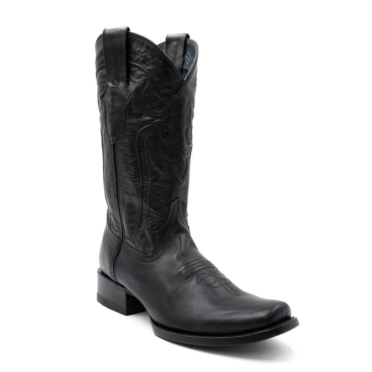 Men's Ferrini Wyatt black leather handcrafted square toe boots with 1.5-inch block heel