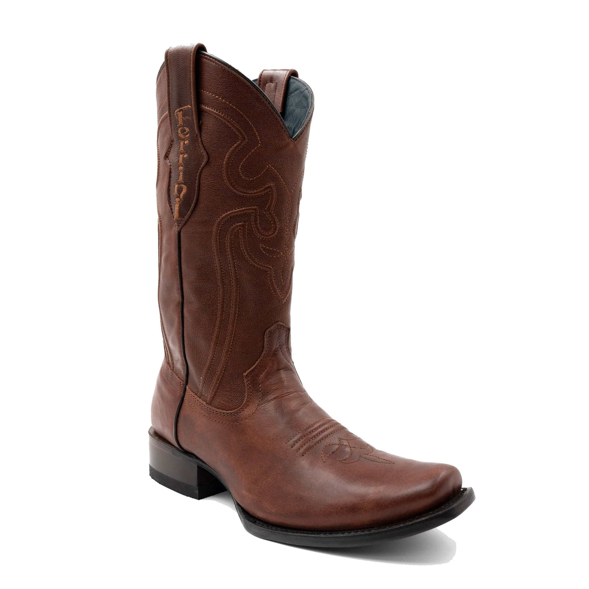 Men's Ferrini Wyatt Leather Boots in brandy with narrow square toe and 1.5-inch block heel
