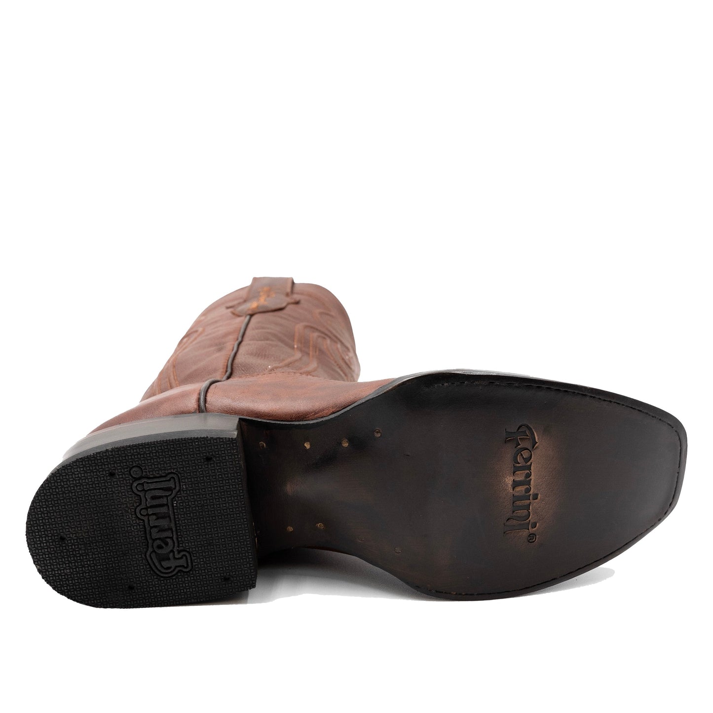 Botas de cuero Ferrini Wyatt para hombre, hechas a mano, con punta cuadrada, color brandy