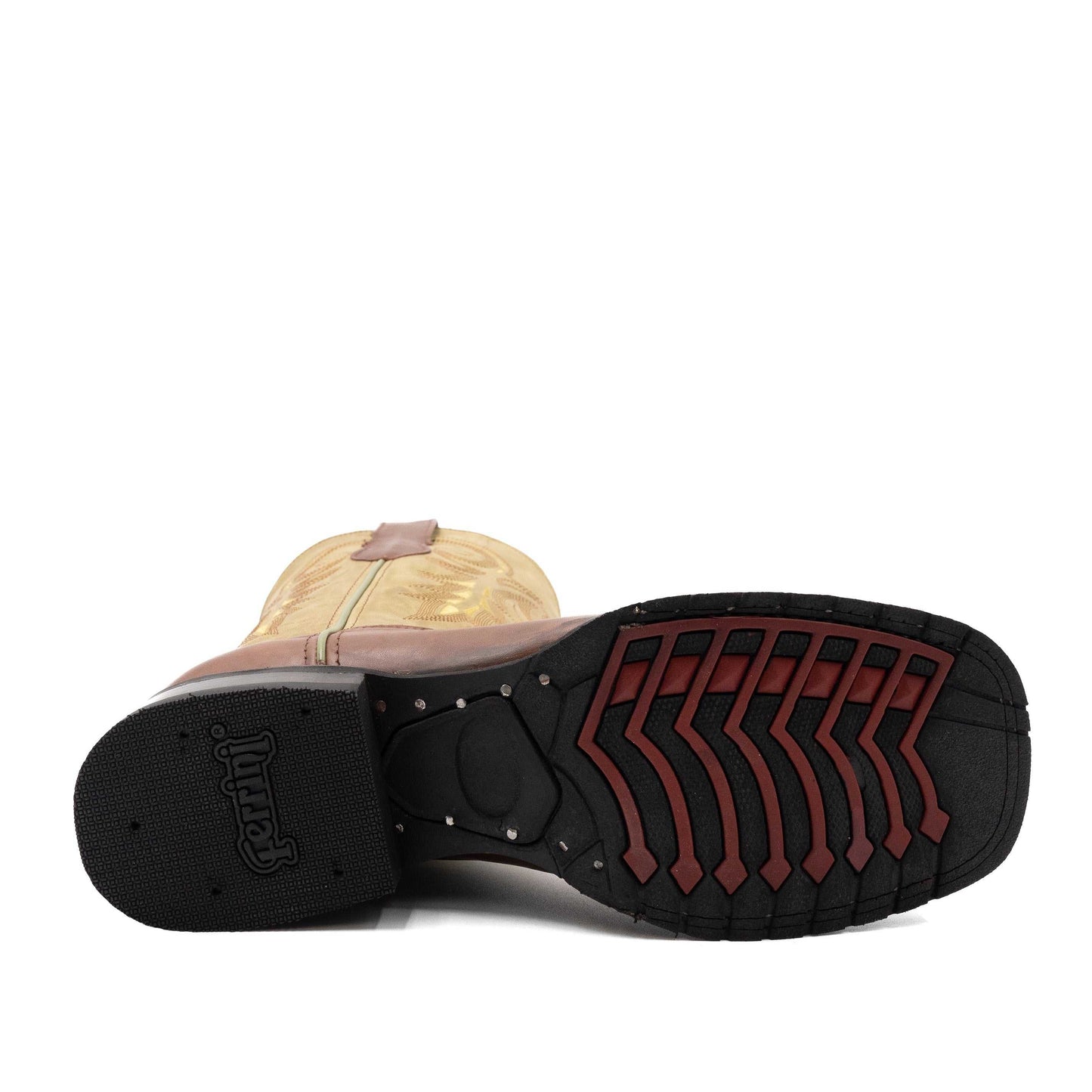 Botas Ferrini Maverick de piel para hombre, hechas a mano, con punta cuadrada, color almendra