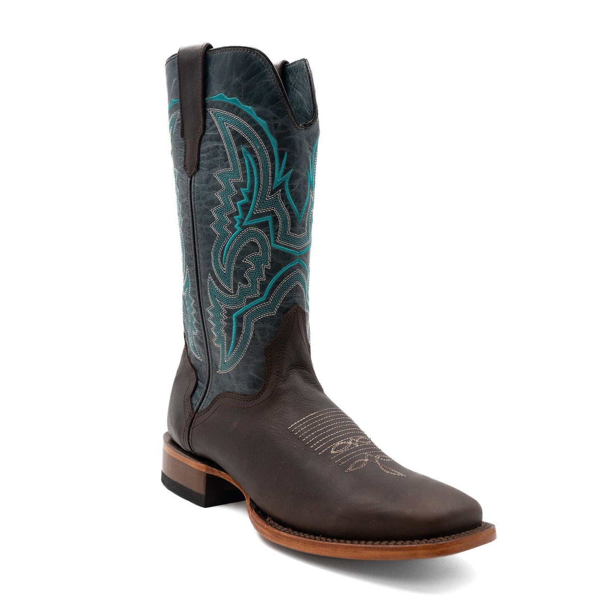 Men's Ferrini Clint handcrafted chocolate leather boots with square toe and block heel
