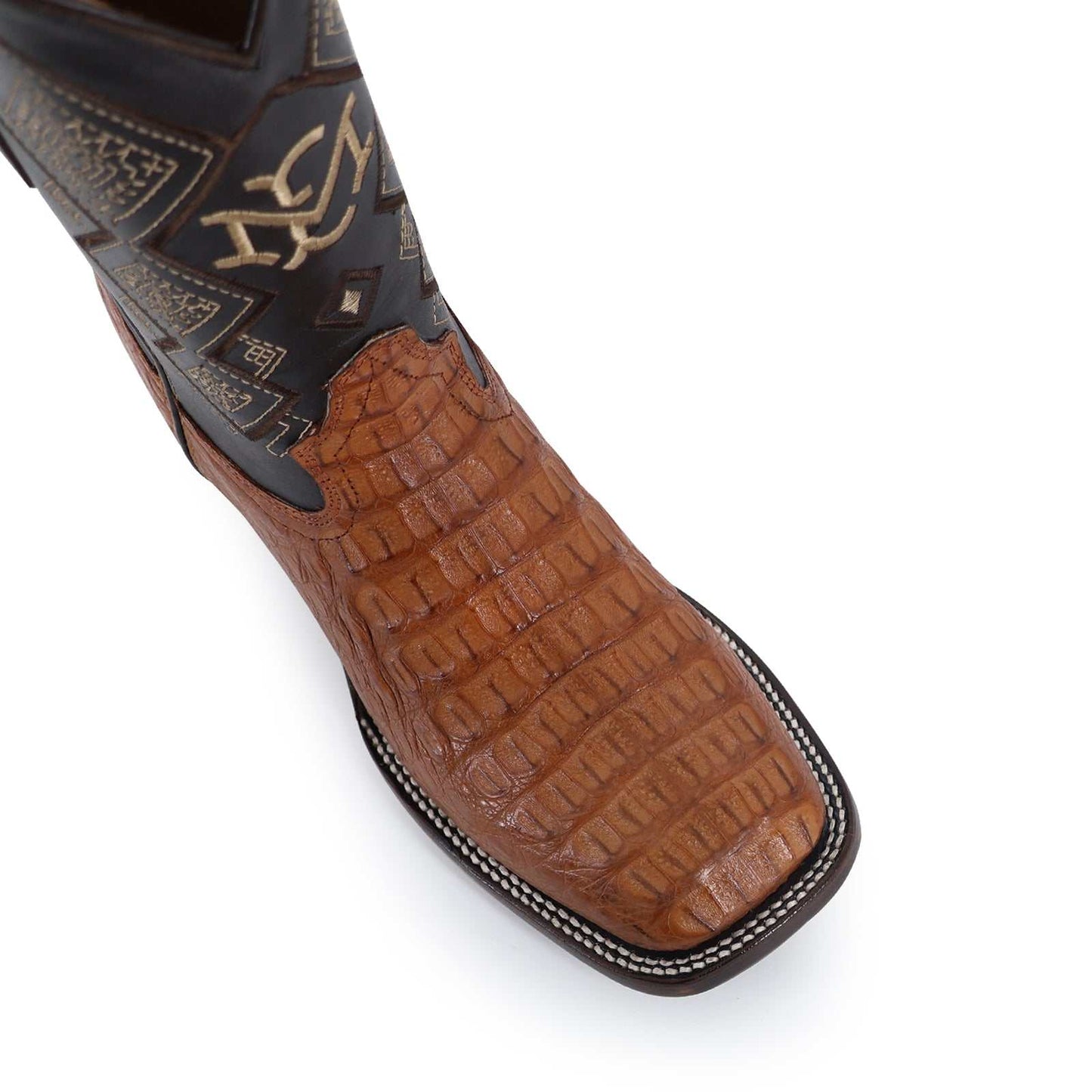 Men's El Malcreado Cognac Caiman Hornback Exotic Boots Handmade